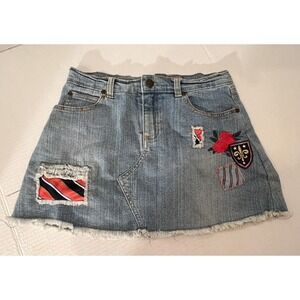 Y2K Hilary Duff Jean Skirt With Ripped Jean Patchwork-Girls 12‎